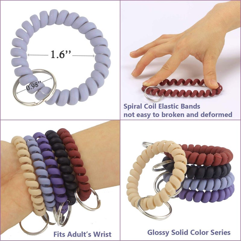 BIHRTC Pack of 5 Mix Color Plastic Coil Wrist Coil Stretch Wristband Elastic Stretchable Spiral Bracelet Key Ring Chain Hook Holder for Gym Pool ID Badge and Outdoor Sports - Image 2